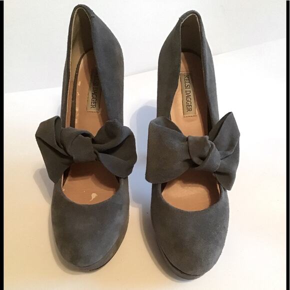 KELSI DAGGER SUEDE GRAY PLATFORM Adjustable BOWS 8 - Picture 1 of 13
